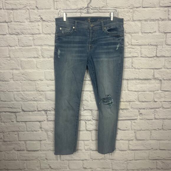 7 For All Man Kind Distressed Skinny Boyfriend Ankle Jeans Josefina - Picture 1 of 10